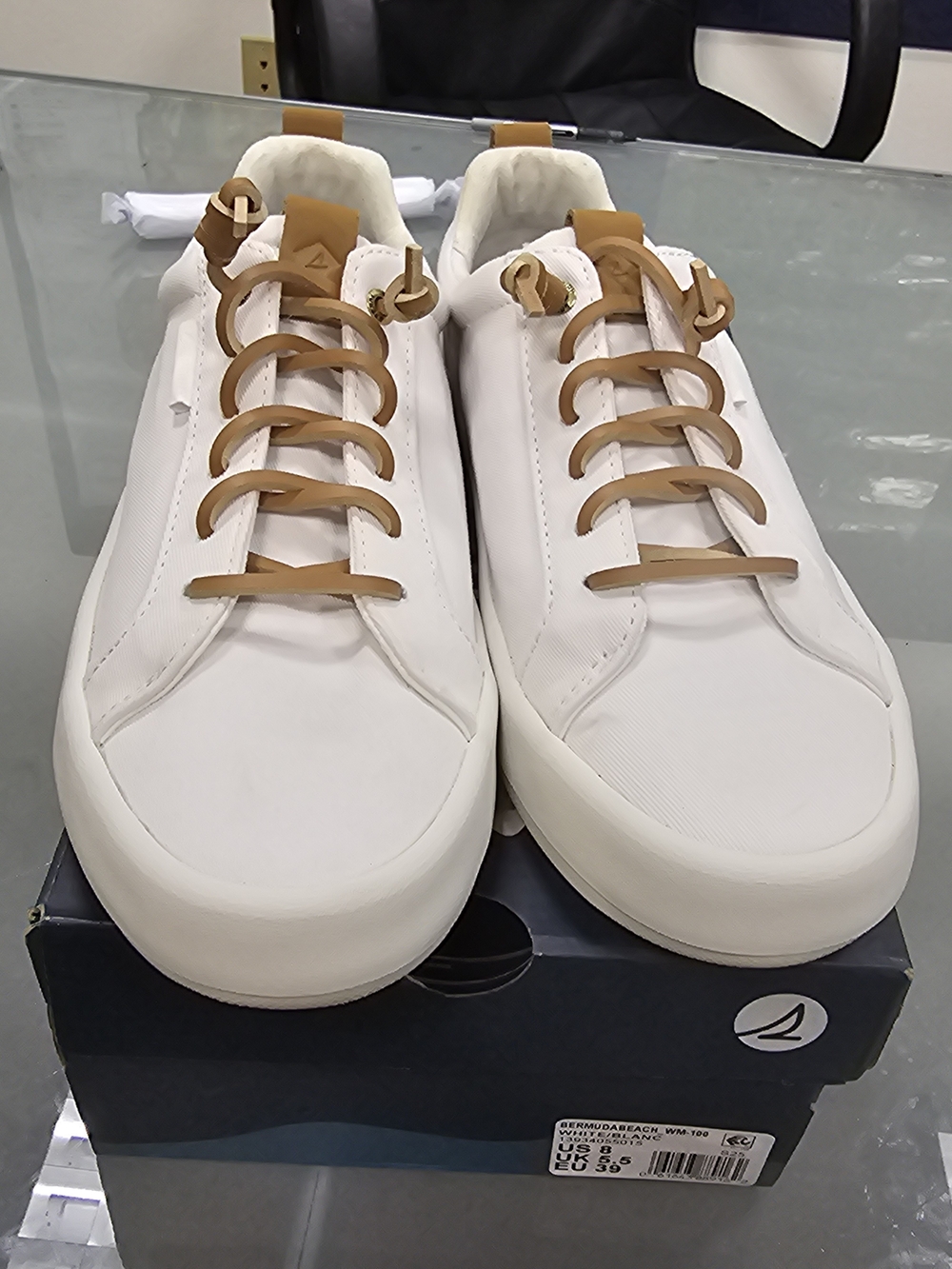 Sperry White Low-Top Sneakers with Tan Accents